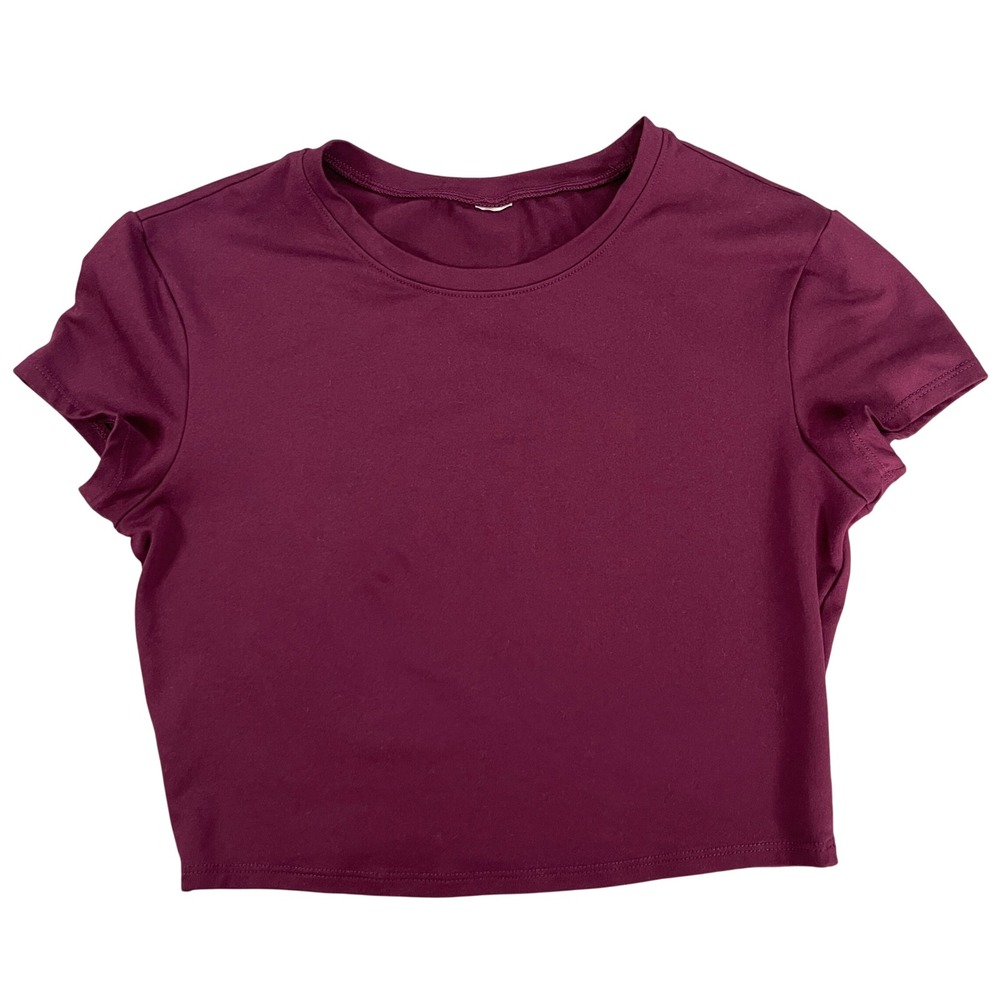 Alo Alosoft Finesse Short Sleeve Performance Crop Top Womens Small Burgundy
